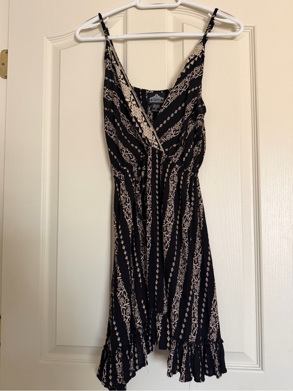 Angie Black Mini Dress/Tunic with Floral Tan Print